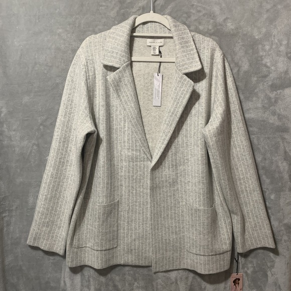 Sincerely Jules Jackets & Blazers - Sincerely Jules Women's XL Striped Open Front Blazer Sweater Jacket Gray White